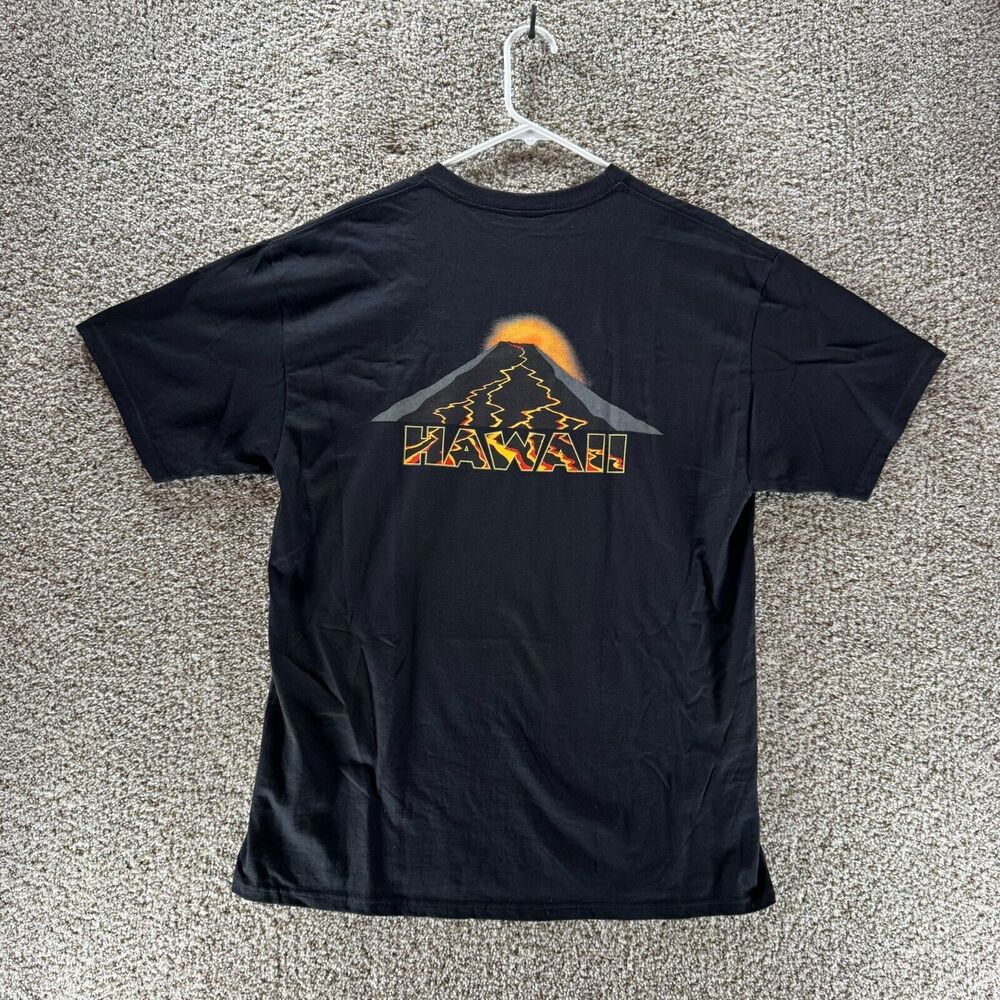 Vintage Y2K Hawaii Volcanoes Shirt Mens Large Black Hanes Comfort Short Sleeve